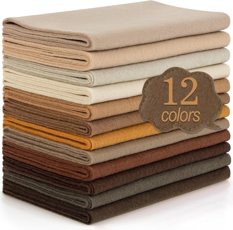 MITINU 12 Rolls 8"x35"(20.5x90cm) 1.4mm Thick Soft Felt Fabric Sheet 12 Assorted Brown Tone Series Colors Felt Pack for DIY Craft Sewing Squares Nonwoven Patchwork - Image 1